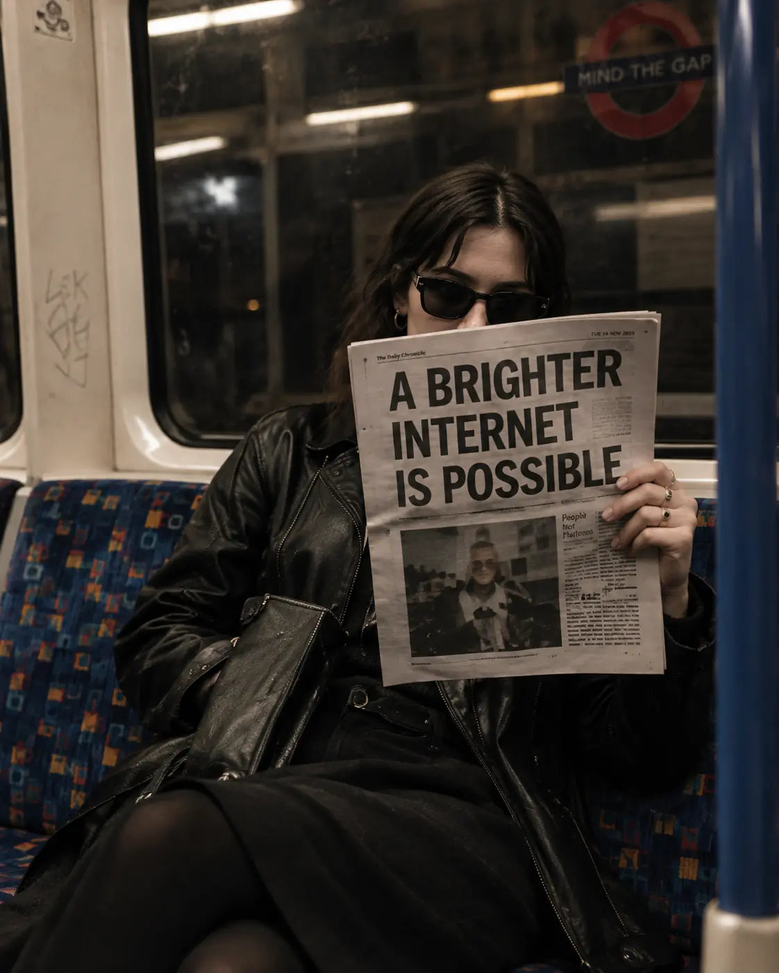 A reader holding a bold independent newspaper on public transit