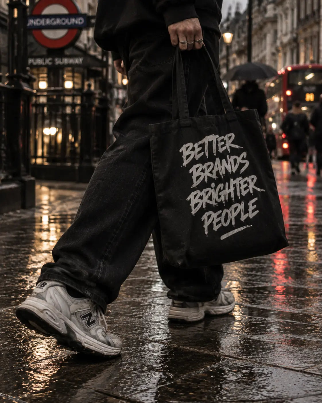 Close street photograph featuring a creative tote bag